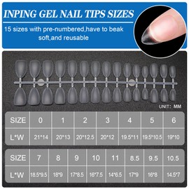 INPING Soft Gel Full Cover Nail Tips, No File Nail Tips, 240PCS Full Matte Acrylic False Reusable Nail Tips Extensions for Home DIY Manicure Nail Salons, 15 SIZE SHORT ALMOND