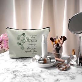 Nogrit Bible Scripture Jeremiah 29:11 Gifts Watercolor Eucalyptus Leaf Makeup Cosmetic Bag,Christian Religious Linen Makeup Travel Toiletry Bag,pu