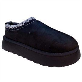 KOLLACHE Womens Tazz Slipper Suede Slip On Stitch Details Mule Platform Slipper- Black Size 7-40