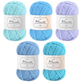 Maxee Crochet Yarn 250 g (50 g x 5 Colours), Acrylic Wool for Knitting, Yarn for Crochet and Knitting, Hand Knitting Yarn Set, Hand Knitting Yarn Cotton Yarn for Crochet, Wool for Knitting and Crafts