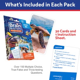 Brain Busters Card Game for Kids, Family Trivia Game Bundle with 120 Flash Cards - Learn and Play with Multiple Choice Trivia Cards About Environment, Insects, Geography and Pets (Ages 6+)