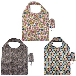 FAVORTALK Foldaway Shopping Bags - 3 Pcs Leaves Pattern Washable Reusable Grocery Bags Lightweight Shopper Bags for Travel Camping Clothes D8309