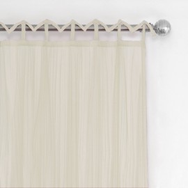 Elrene Home Fashions Greta Crushed Sheer Tie Tab Top Teen Kids Single Window Curtain Drape, 50 in x 108 in (1 Panel), Ivory