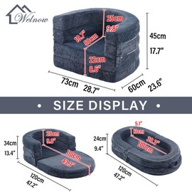 Welnow Travel Toddler Bed, 3-in-1 Convertible Toddler Portable Floor Beds, Kids Flip Out Foldable Sofa Bed with Washable Cover & High-Density Foam for Girls and Boys, Dark Grey