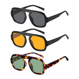 YDAOWKN Trendy Square Aviator Sunglasses for Women Men Retro Flat Top Frame Single Bridge Sun Glasses Vintage Shades