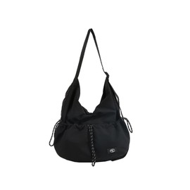 CORIOS Women's Nylon Shoulder Bag, Waterproof Shoulder Bag, Casual Handbag, Lightweight Carry Bag, Handbag, Multifunctional Tote Bag, Handbag for Travel, Shopping, Everyday Work, black, L, 风格