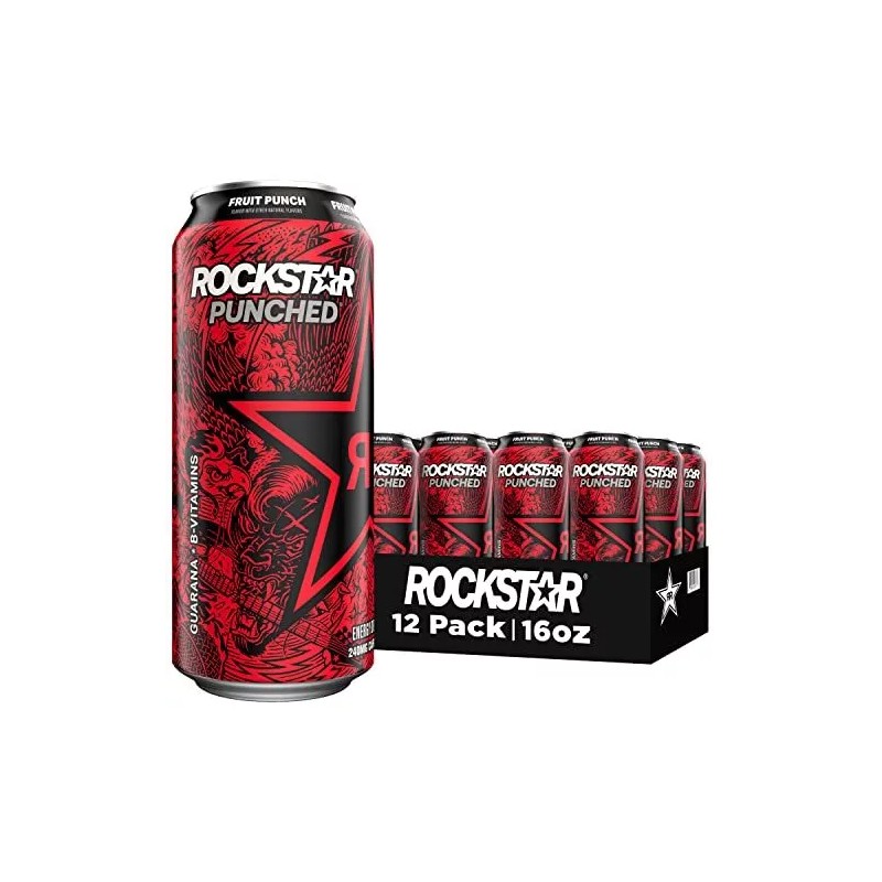 Rockstar Punched Energy Drink, Fruit Punch, 16oz Cans (12 Pack)