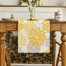Artoid Mode Yellow Dahlia Floral Pinnata Summer Table Runner, Seasonal Spring Holiday Kitchen Dining Table Decoration for Home Party Decor 13x72 Inch