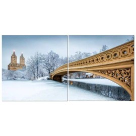 Unbranded Snowy Central Park Bridge in Evening 24" x 24" 2 Piece Canvas Print Set