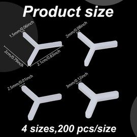 WEBEEDY 800 Pcs Tile Spacers 4 Sizes Plastic Tile Leveling Spacers Set for Tiles Installation, Y Type Reusable Spacer Alignment Wedges for Ceramic, Porcelain & Stone Installation (White)