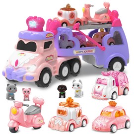 seveclotree Car Toys for 2 3 4 5 6 7 Year Toddler Girl,Princess Carrier Truck with Sound & Lights,Christmas Birthday Gifts for Kids Girls Age 3-12