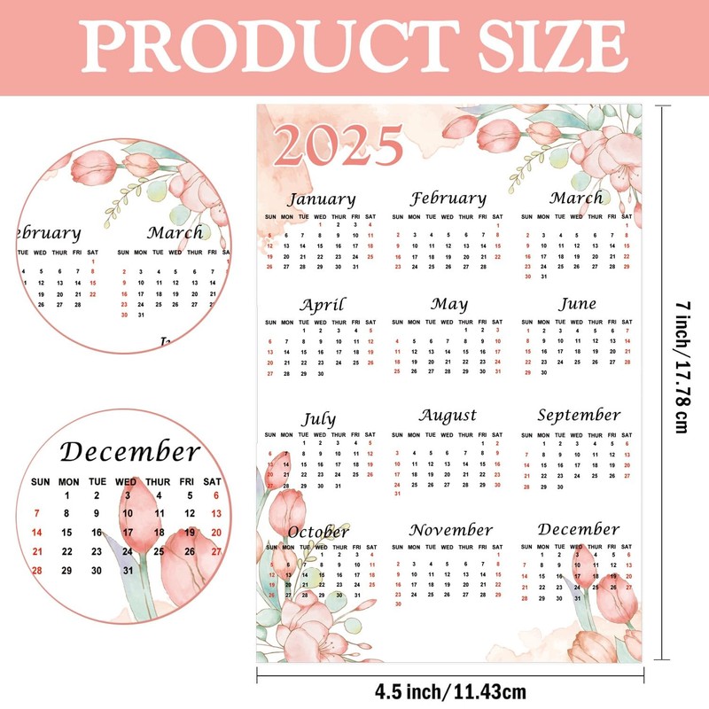 4 Pack 2025 Calendar Stickers Watercolor 12 Monthly Planner Date