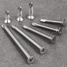 Wensilon（105pcs） for Sheet Metal Self-Tapping Screws 410 Stainless Steel Flat Head High-Strength Quick self-Drilling Screws kit