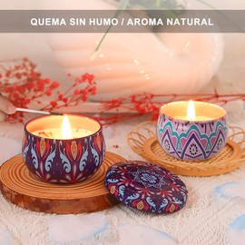 DQST Velas Aromaticas en 4 Latas, Cera de Soja 100 % Pura(Por Lata 2.2 Onzas), Aromaterapia，Alivio Del Estrés y Relajación, Adecuado para Yoga, Meditación, Navidad, Día de San Valentín (4 colores C)