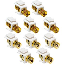 Faconet Set with 2x Audio Cable Speaker Cable Binding Post Thread Female Keystone Jack Module (1 x Mrkierung Red, 1 x line Black Audio Speaker Cable, White