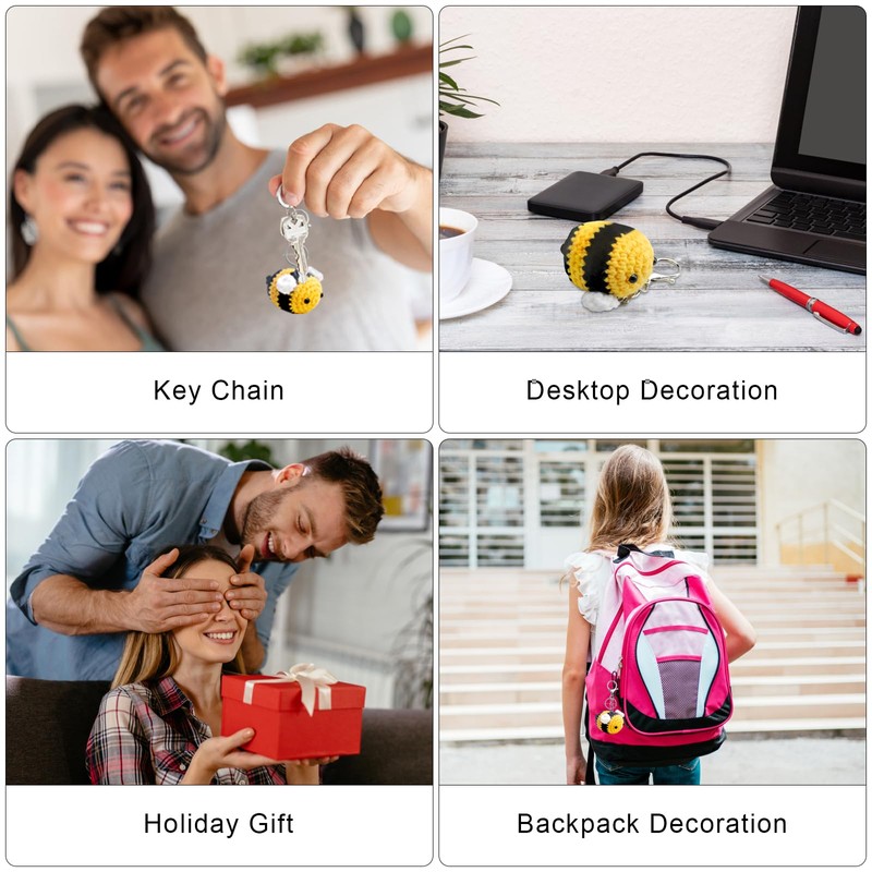 DAWRIS Key Ring Cute Crochet Bee Plush Bumble Bee Key