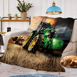 Tractor Motif Cuddly Blanket, Warm and Fluffy Children's Tractor Blankets, Flannel Blanket, Microfibre Couch Blanket, Room Decoration (Tractor A, 150 x 200 cm)