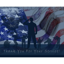 Small World Greetings Blue Thank You For Your Service Cards 12 Count - Blank Inside with White Envelopes - Patriotic - Veteran's Day - Military - A2 Size (5.5" x 4.25")