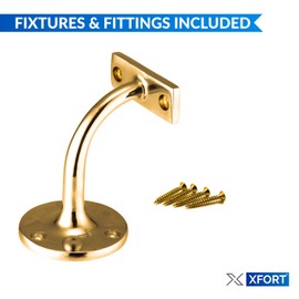 XFORT Set of 4 Polished Brass Handrail Brackets Railing Brackets for Stair Railing Handrails