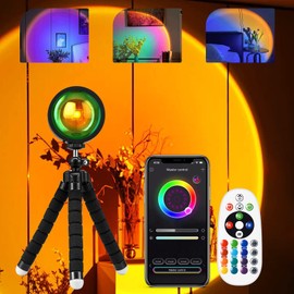 HUGOMOVA Sunset Lamp Projector, Multiple Colors Sunset Lamp with APP & Remote Control,360 Degree Rotation LED Sunset Projection Lamp w Fade Mode for Photography/Party/Gift/Home Room Decor
