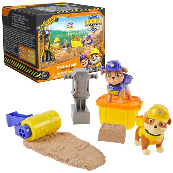 Rubble & Crew, Rubble and Mix Action Figures Set, with 3 oz of Kinetic Build-It Sand and 2 Hand Held Building Toys, Kids Toys for Ages 3 and up