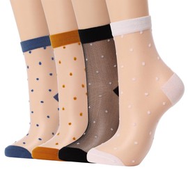 IYOU Women Sheer Sock Elastic See Through Socks Ultrathin Transparent Mesh Socks Summer Daily for Women(Pack of 4)