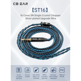 KBEAR ST16 Upgrade Cable HiFi In Ear Monitor 16 Cores 5N Headphone Cable 2 Metres Long 0.78mm 2PIN for ZST ZSR ES4 ZS10 AS10 ZST-X EDX KS1 (3.5mm 2PIN-2 Metres, Black and Blue)
