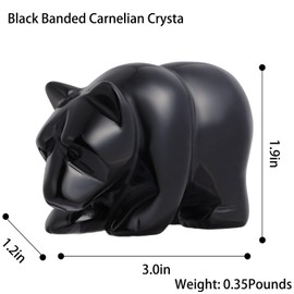 Hxswkk 3" Black Banded Carnelian Crystal Bear Figurine Gifts for Hand Carved, Gemstone for Office Bear Statues Home Decor