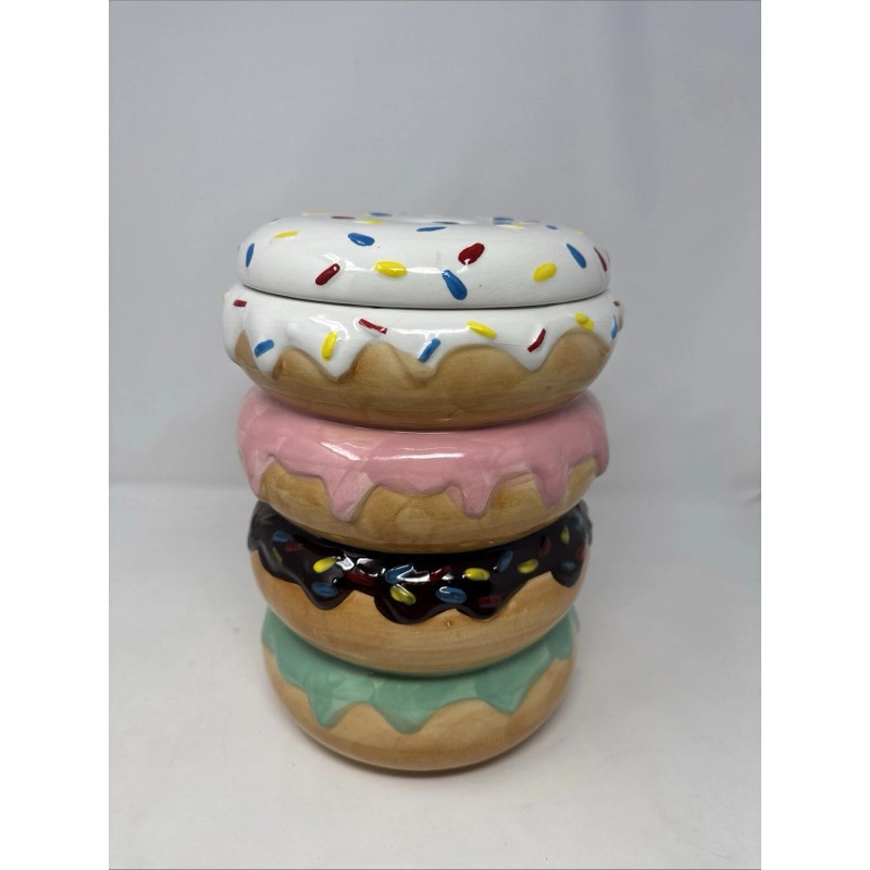 ELEMENTS NEW Large Ceramic Stacked DONUT COOKIE JAR Sprinkles Decor
