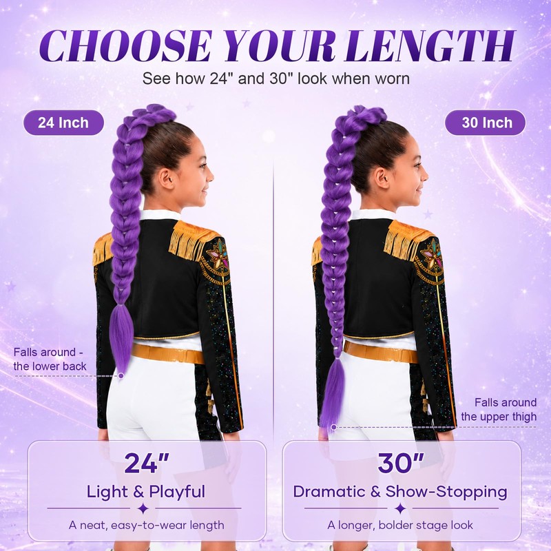 Purple Braiding Hair Ponytail Extensions 24 Inch Costume Cosplay Halloween