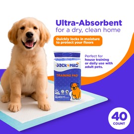 Jack & Milo Dog and Puppy Training Pads - Leak-Proof and Quick-Dry Surface for Potty Training - Regular Size -40 Units