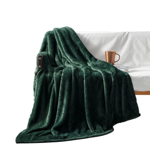 Exclusivo Mezcla Fuzzy Fleece Throw Blanket, 127x178 CM Large Sofa Throws, Soft Flannel Throws for Sofa,Couch, Forest Green Blanket