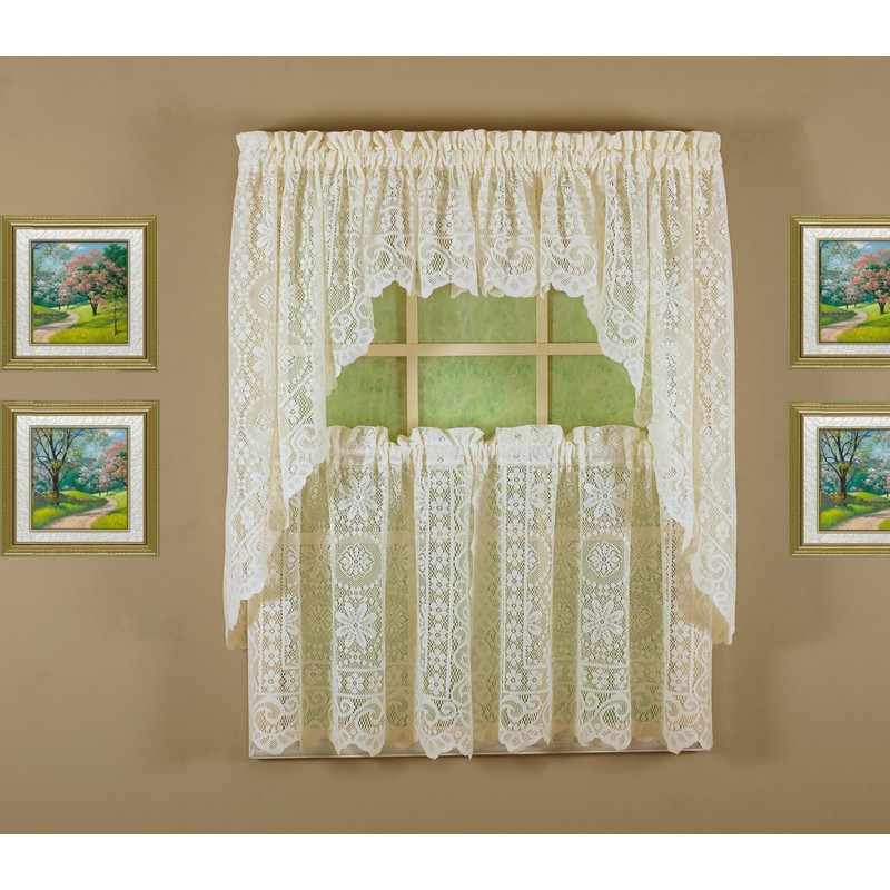 Today's Curtain Hopewell Premium Lace Tier 24", Cream, 58W x