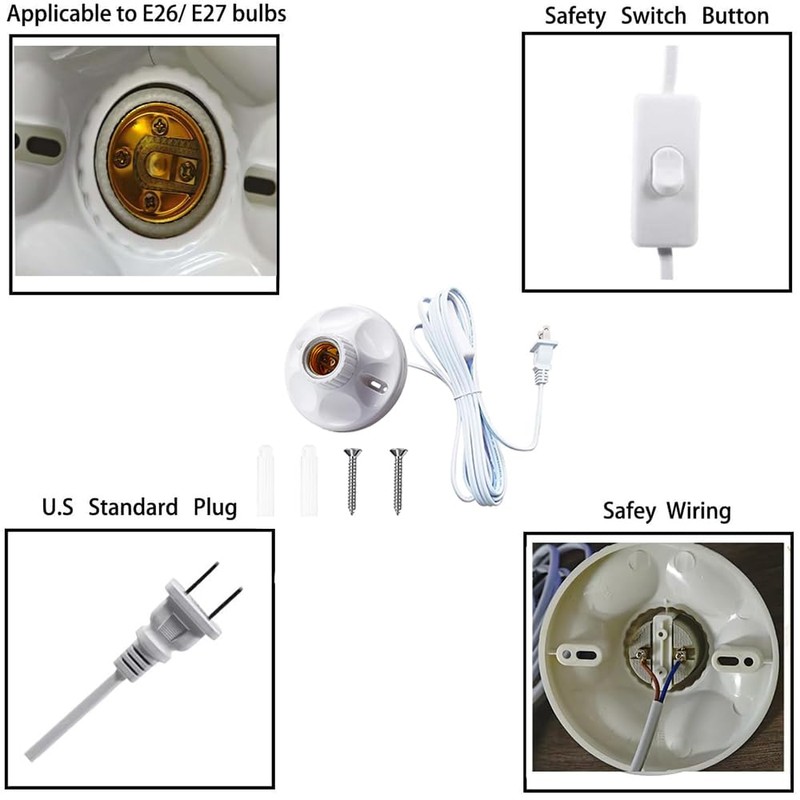 15Ft Light Bulb Base with Cord E26/E27 Light Socket with