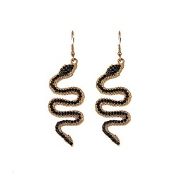 Punk Snake Serpent Long Drop Dangle Hoop Earrings for Women Vintage 14K Gold Silver Plated Reptile Rhinestone Beads Animal Earring Gothic Jewelry Gift-I black bead