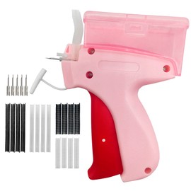 Quick Clothing Fixer, Retail Label Gun Kits, Mini Stitch Gun for Clothing, Hemming Sewing Tool Kit with 5 Needles, 600 White and Black Rubber Needles, Pink Gun Handle with Box