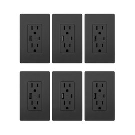 MOES USB Outlets(UL Certified), Type-C & USB-A Ports, 5VDC 4.8A Fast Charging 24W, Tamper-Resistant, Standard US Wall Box Compatible, Screwless Wall Plate Included, 15Amp Black 6 Pack