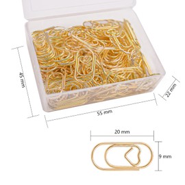 luckaide Paper Clips Heart Gold Pack of 130 Paper Clips Set with Transparent Box Small Paper Clip Oval Motif for Office, Classroom, File Clip