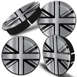 Biomar Labs® 4 x 60mm 3D Universal Wheel Hub Centre Caps UK GB Union Jack United Kingdom England British National Flag Silver Black Center Rims C 110