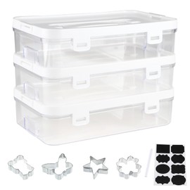 Yomjarl 3 Pack of Biscuit mold storage, Handheld Transparent Biscuit Cutters Storage Box with a sticker and a pen,Cover to prevent dust,Can be used alone or hidden for stacking