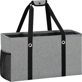 ASXSONN Stand Up Extra Large Utility Tote Bag with Metal Wire Frame, Thirty One Utility Tote, Structured Extra Large Tote Bag With Handles, Reusable Grocery Bags, Beach Bag