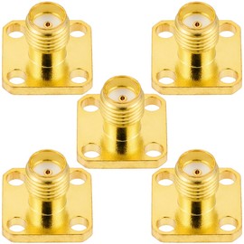 POBADY 5pcs SMA Female 4 Hole Flange Panel Mount Adapter 50 Ohm SMA Female 4 Hole Flange Chassis Mount Soldered Connector for Antenna Radio Coax Cable