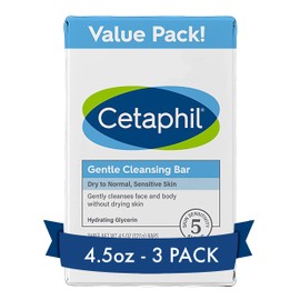 Cetaphil CETAPHIL Gentle Cleansing Bar, 4.5 oz Bar (Pack of 3), Nourishing Cleansing Bar For Dry, Sensitive Skin, Non-Comedogenic, Non-Irritating For Sensitive Skin