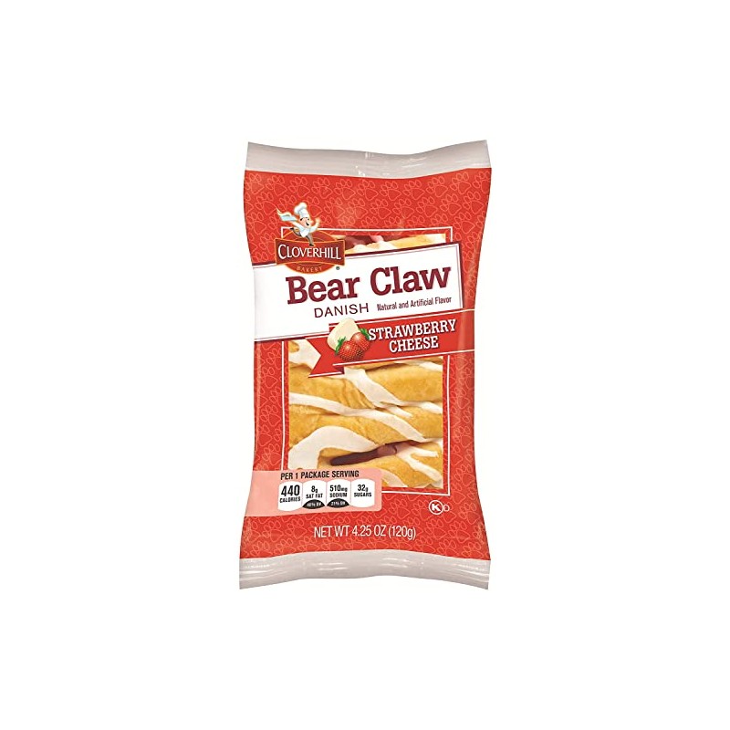 Cloverhill Bakery Bear Claw Strawberry Cheese Danish, 4.25 Ounce -