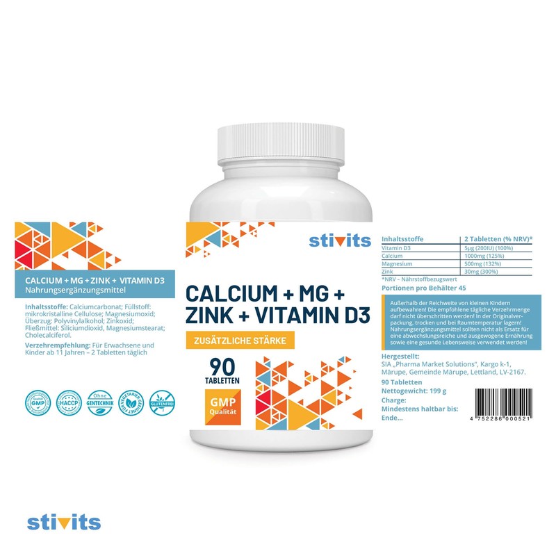 Calcium Magnesium Zinc D3 Tablets - 90 Vegan Tablets for