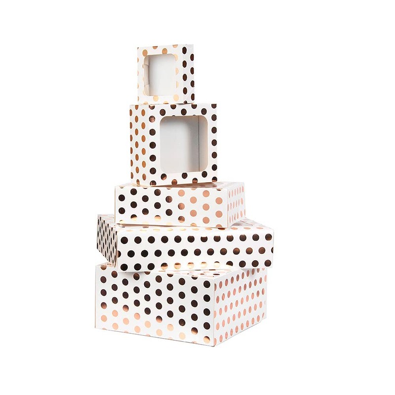 Anniversary House 2-pack Treat Boxes, Rose Gold Polka Dot Foil