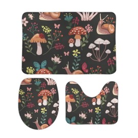 Hapuxt Bathroom Mat Rug Set Non Slip Including U-Shaped Contour Mat Toilet Seat Cover Mushrooms Snails Colorful Flowers Extra Soft Coral Fleece Memory Foam 3 Piece