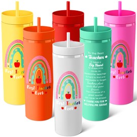 Willinglong 6 Pcs Back to School Teacher Gifts Teacher Appreciation Cups Bulk Thanks Gifts for Teachers 16 oz Plastic Skinny Tumblers with Lid Straw for First Day of School (6 Colors)