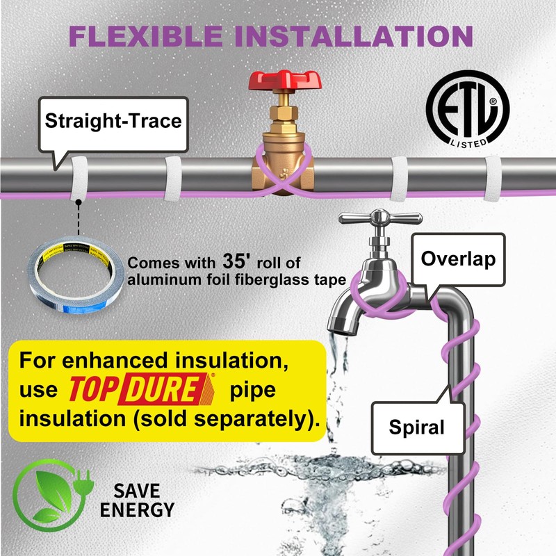 TOPDURE 90FT Heat Tape for Water Pipes Roof and Gutters