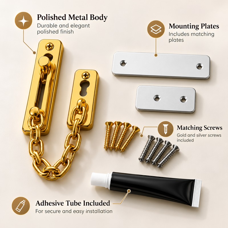 Stainless Steel Door Chain Lock, Heavy Duty Spring Loaded Press